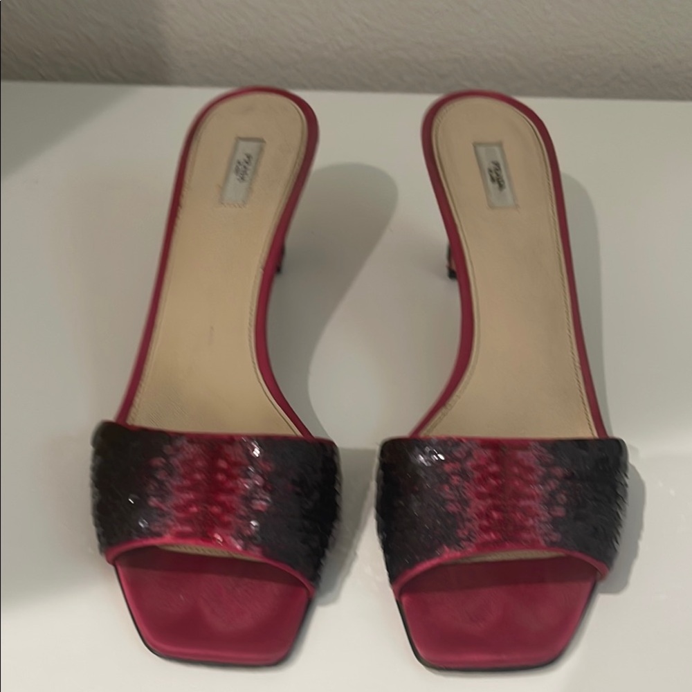 Prada Pink and Black Sequined Slide Mules